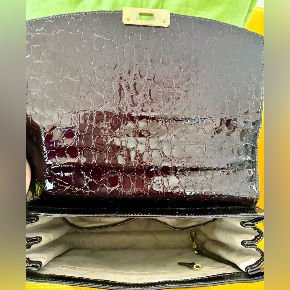 Brahmin Dark Brown Berry Leather Crocodile-Embossed Handbag - Picture 6 of 9